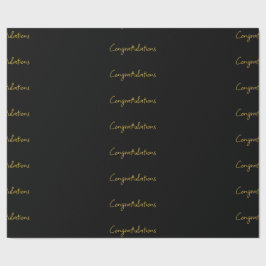 Papel de embrulho Parabéns Preto e Dourado