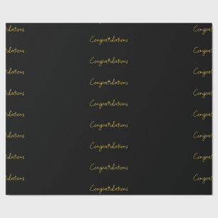 Papel de embrulho Parabéns Preto e Dourado