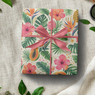 Papel de embrulho paraíso de frutas tropicais e hi