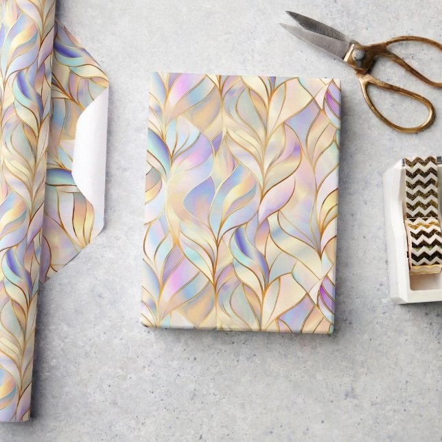 Papel de Embrulho Pastel Iridescente Metálico (chic luxe glam iridescent metallic pattern wrapping paper in pink purple blue and gold)