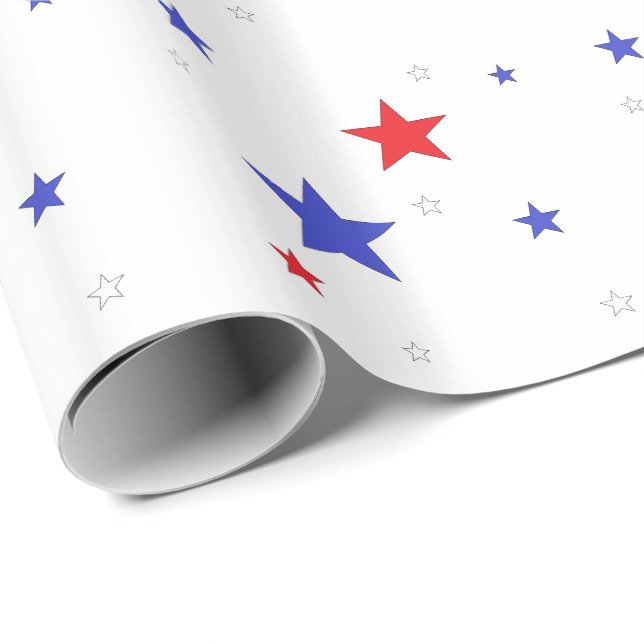 Papel de embrulho patriótico com estrelas vermelho (Ponta do rolo)