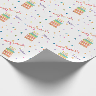 Papel de embrulho personalizado com bolo de aniver