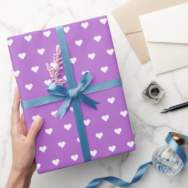 Papel de embrulho personalizado com Corações Roxos (Presentear)