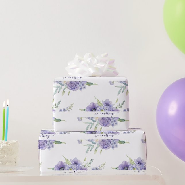 Papel de embrulho personalizado com floral em aqua (Presentes para festas)