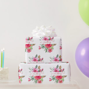 Papel de embrulho personalizado com flores em aqua