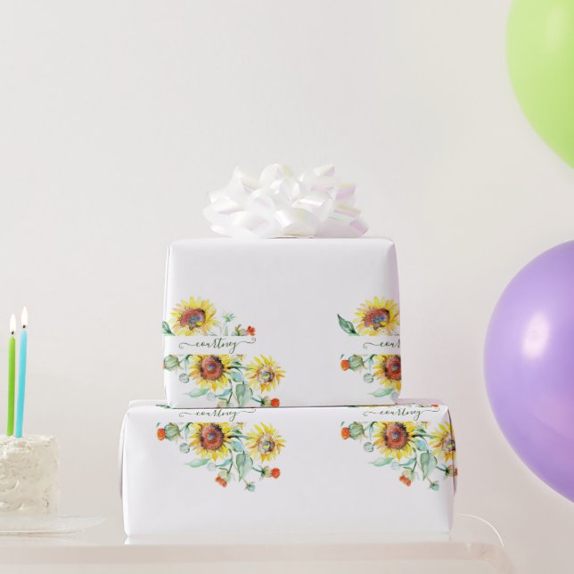 Papel de embrulho personalizado com girassóis em a (Presentes para festas)
