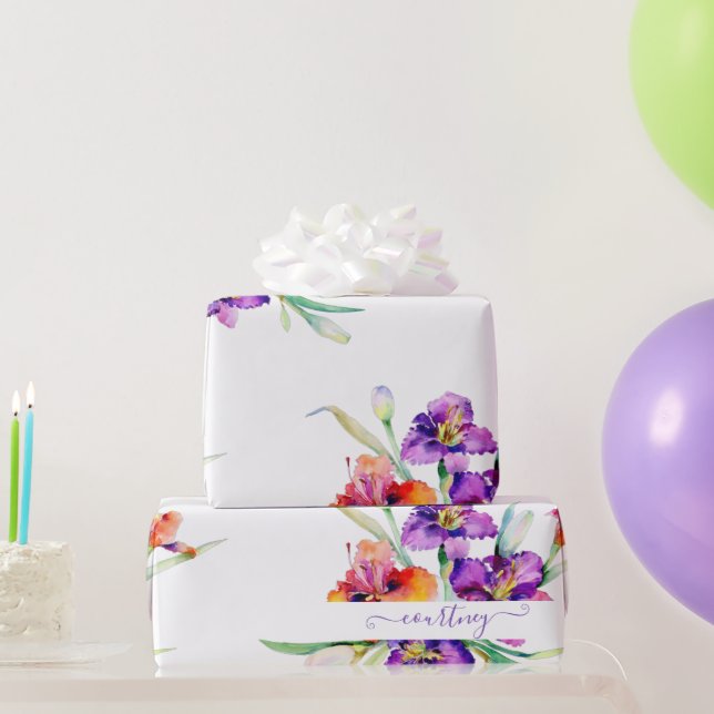 Papel de embrulho personalizado com íris em aquare (Presentes para festas)