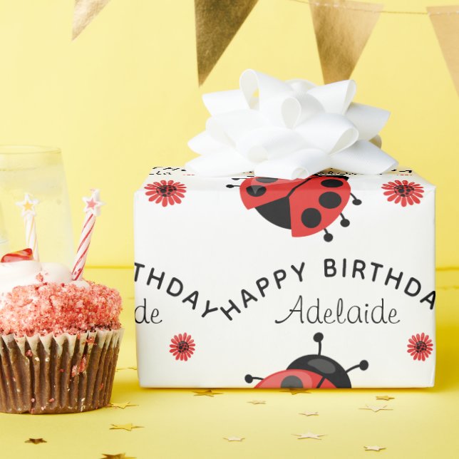 Papel de embrulho personalizado com joaninha verme (Festa de aniversário)