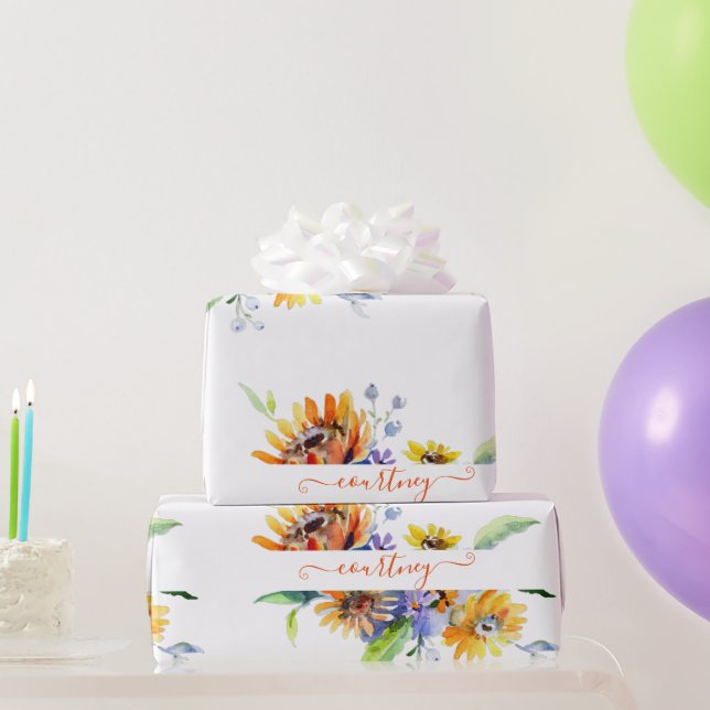 Papel de embrulho personalizado com margaridas em  (Presentes para festas)