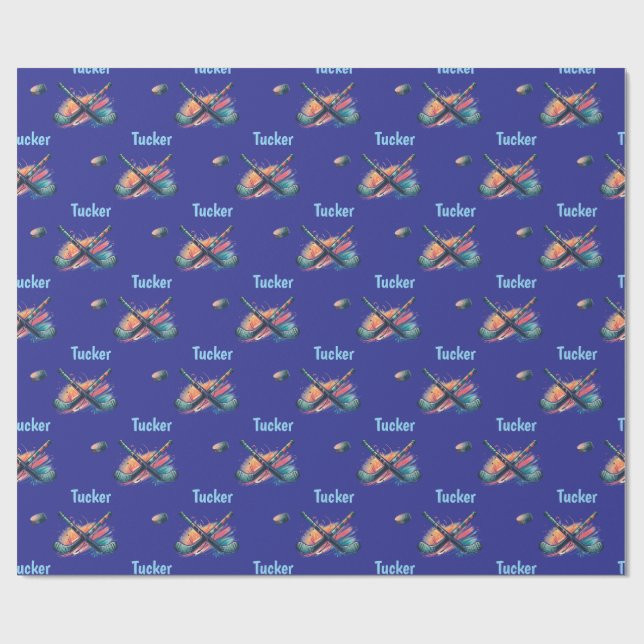 Papel de embrulho personalizado com nome de hóquei (Aberto)