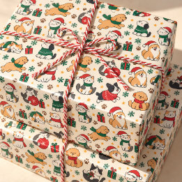 Papel de embrulho personalizado de Natal com gatos