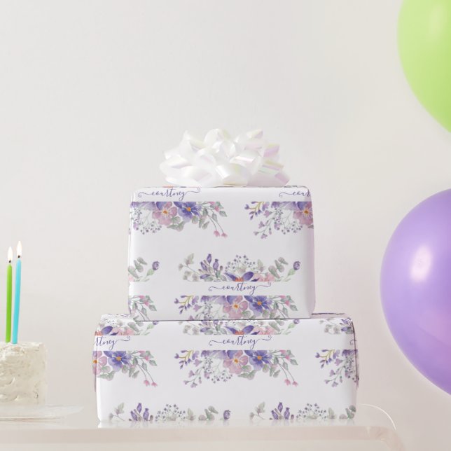 Papel de embrulho personalizado floral com aquarel (Presentes para festas)