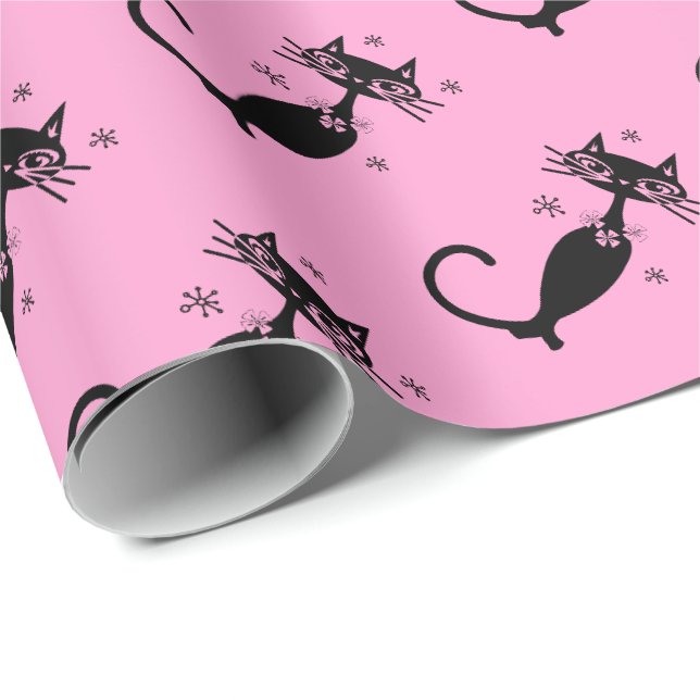 Papel de embrulho personalizado Retro Atômico Gato (Ponta do rolo)