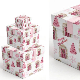 Papel de embrulho Pink Vintage Village Natal alegr