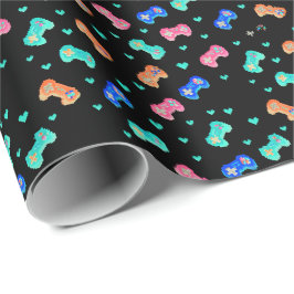 Papel de embrulho Pixel Hearts & Controllers - Inv
