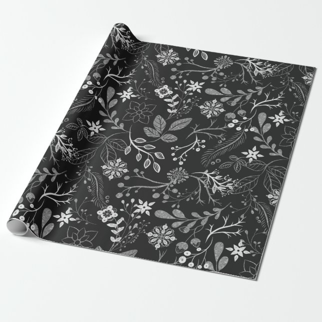 Papel de embrulho Prata Branco Padrão de Natal (Desenrolado)