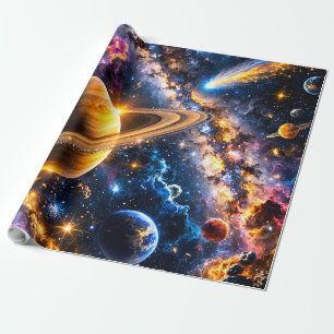 Papel de embrulho premium nebulosa espacial e plan