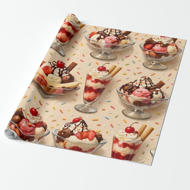 Papel de embrulho premium para sundae de sorvete (Desenrolado)