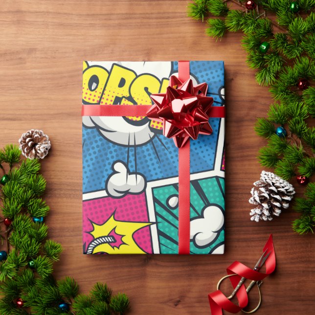 Papel de embrulho presente com arte pop de históri (Presente de Natal)