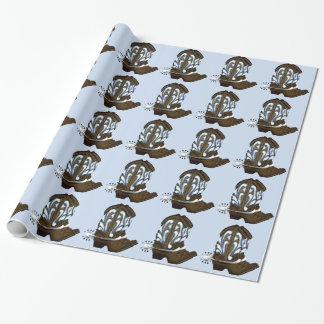 Papel de embrulho presente de bota de cowboy marro