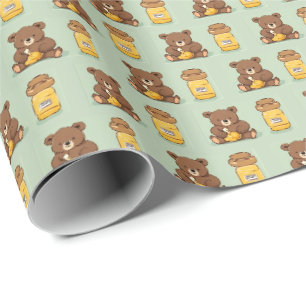 Papel de embrulho presente de urso bebê fofo comen