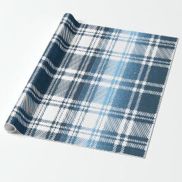 Papel de embrulho presente xadrez azul