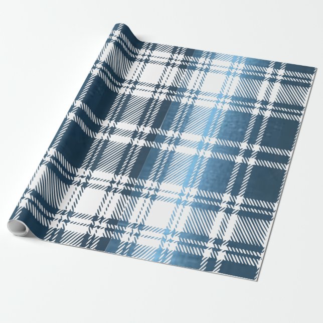 Papel de embrulho presente xadrez azul (Desenrolado)