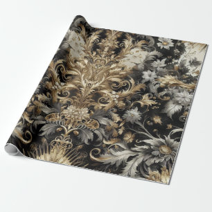 Papel de embrulho - Preto, Branco, Dourado Floral