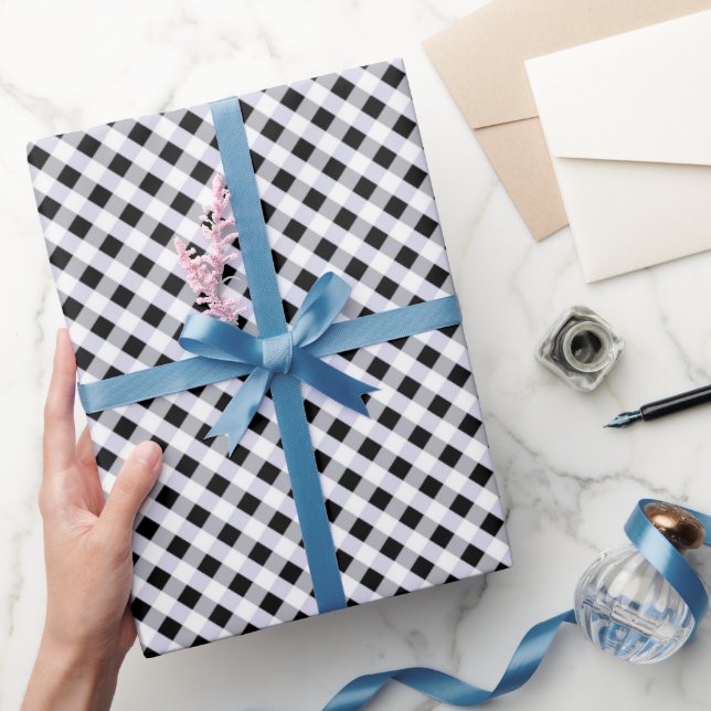 Papel de embrulho Preto Branco Gingham. (Presentear)