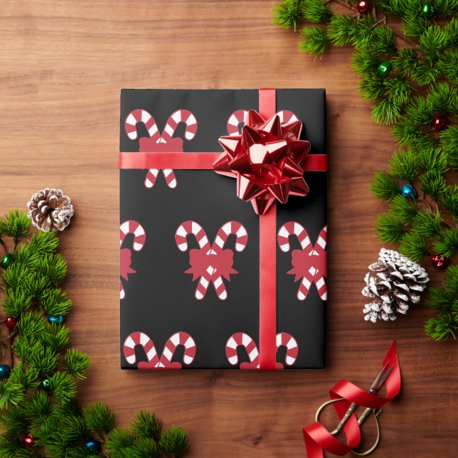 Papel de embrulho preto de Natal com listras de do (Presente de Natal)