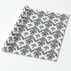 Papel de embrulho preto e branco damasco Preto