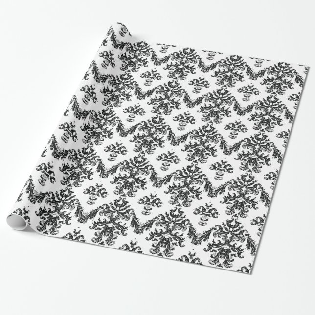 Papel de embrulho preto e branco damasco Preto (Desenrolado)