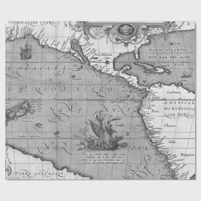 Papel de embrulho preto e branco de mapas antigos (Aberto)