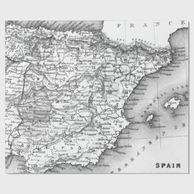 Papel de embrulho preto e branco de mapas antigos (Aberto)