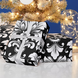 Papel de embrulho preto e branco elegante Damask e
