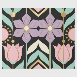 Papel de embrulho preto e dourado com arte floral