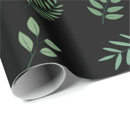 Papel de embrulho preto Folha verde Padrão contínu