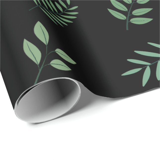 Papel de embrulho preto Folha verde Padrão contínu (Ponta do rolo)