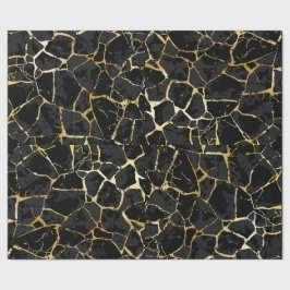 Papel de embrulho Preto Kintsugi Veia Dourada