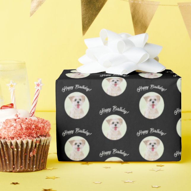 Papel de embrulho preto Morkie em volta de imagens (Festa de aniversário)