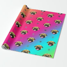 Papel de Embrulho Pug Faixa Arco-Íris