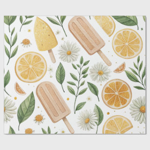 Papel de Embrulho Quadrado – Padrão de Limão & Mar