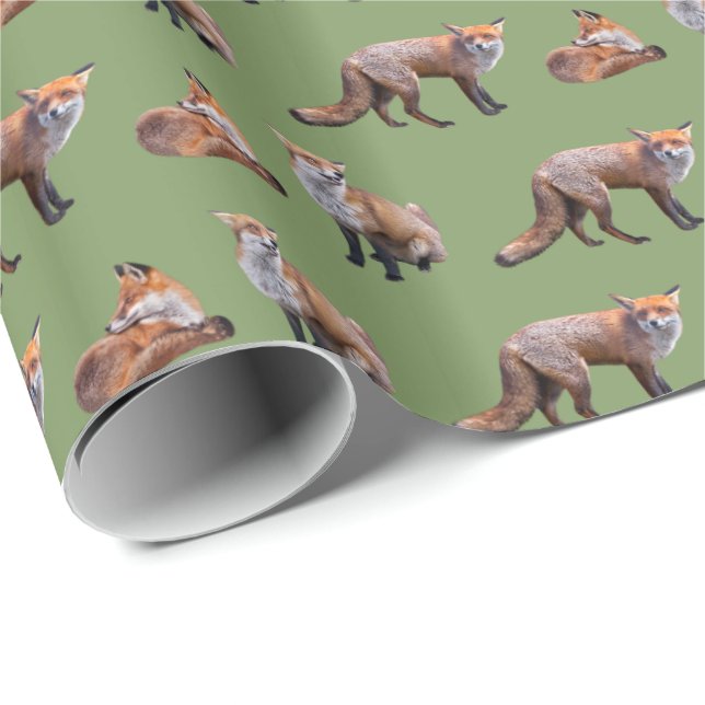 Papel de embrulho Red Fox Frenzy (Verde) (Ponta do rolo)