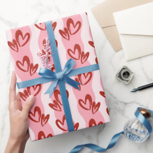 Papel de embrulho rolo Corações Vermelhos e Rosas