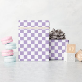 Papel de embrulho rolo xadrez branco e roxo