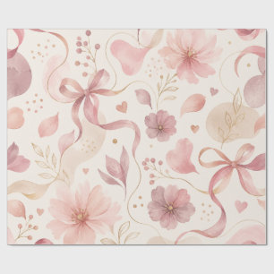 Papel de embrulho rosa com laço floral Coquette