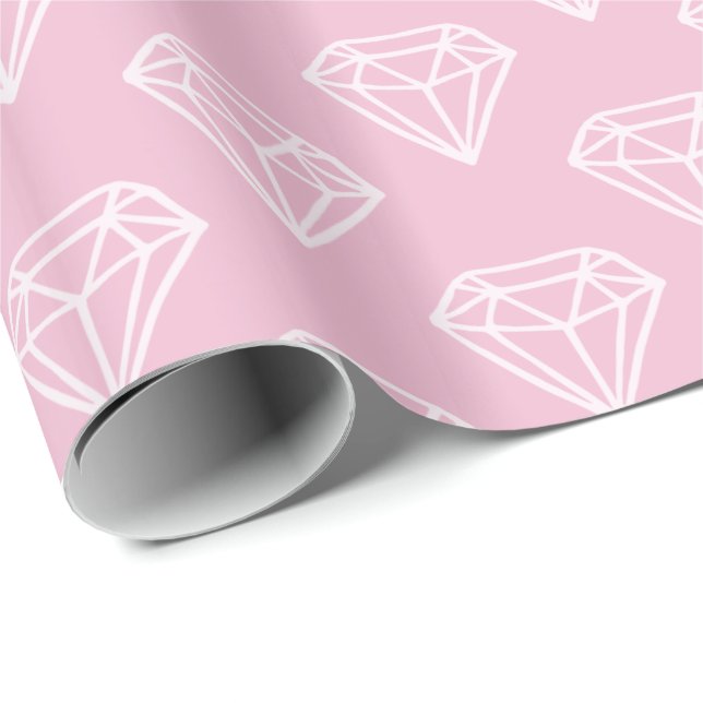 Papel de embrulho rosa com padrão de jóia de diama (Ponta do rolo)