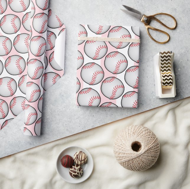 Papel de embrulho rosa de aniversário de beisebol (Artesanato)
