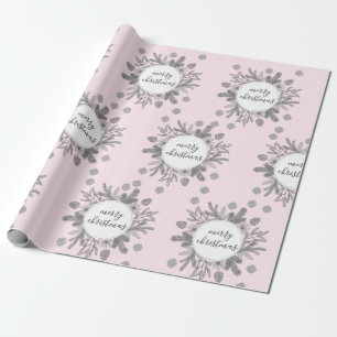 Papel de embrulho rosa de galhos rústicos de Natal