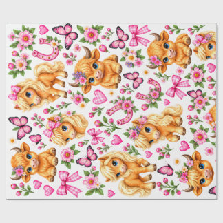 Papel de embrulho rosa de vaca e pônei Western Hig